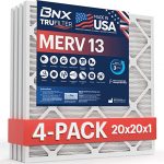 BNX TruFilter 20x20x1 Air Filter MERV 13 (4-Pack) - MADE IN USA - Electrostatic Pleated Air Conditioner HVAC AC Furnace Filters for Allergies,...