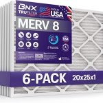 BNX TruFilter 20x25x1 Air Filter MERV 8 (6-Pack) - MADE IN USA – Dust & Pet Defense Electrostatic Pleated Air Conditioner HVAC AC Furnace Filters...