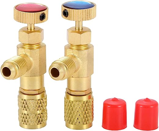 gohantee R12 R410 Refrigerant Charging Valve, R12 R22-1/4“ Male to 1/4” Female, R410-1/4" Male to 5/16" Female, Safety Adapter Flow Control Ball... gohantee r12 r410 refrigerant charging valve r12 r22 1 4 male to 1 4