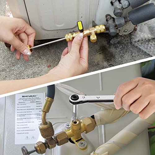 WADEO Valve Core Remover Tool and HVAC Service Wrench Set with Hex Bit Adapter, Dual Size SAE 1/4 & 5/16 Port, 10 PCS Valve Cores with Teflon Seal,... wadeo valve core remover tool and hvac service wrench set with hex bit 5